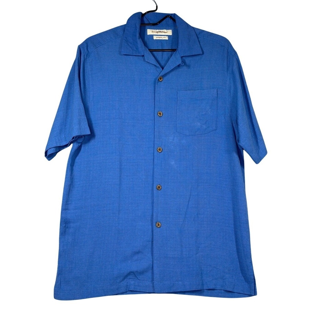 Tommy Bahama Hawaiian Shirt Mens  100%-Silk‎ Blue Original Fit Button Up